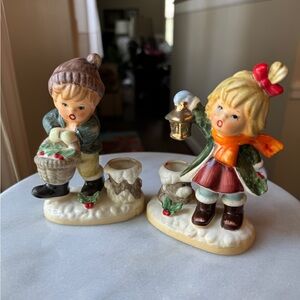 NAPCO Christmas Boy Basket Girl Lantern Candle Holders